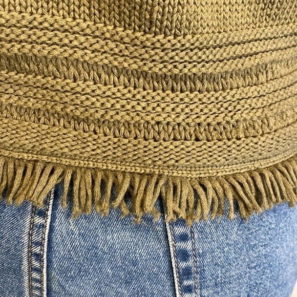 Artisan NY Cropped knit sweater fringe hem Army green rolled cuffs size XS - Picture 15 of 16